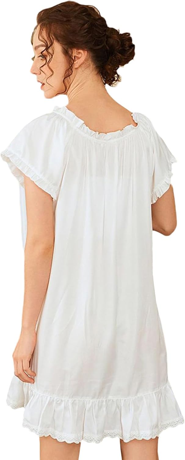Cotton Nightdress Short Sleeve Vintage Nightgown - Image 4