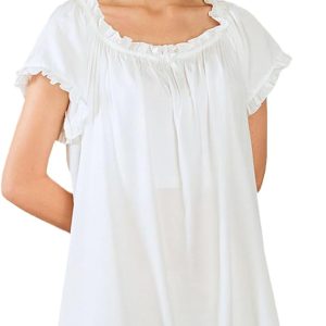 Cotton Nightdress Short Sleeve Vintage Nightgown