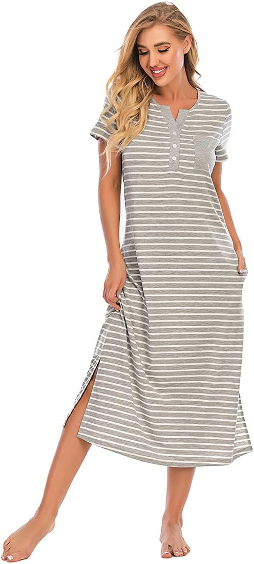 Women's Stripe Cotton Maternity Nursing Nightdress - Image 2