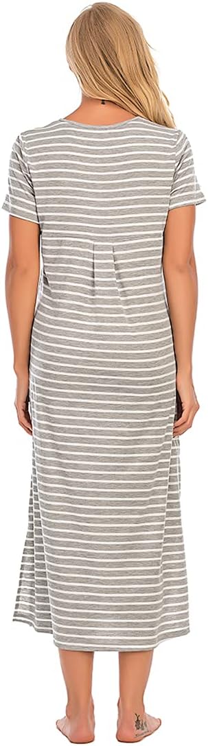 Women's Stripe Cotton Maternity Nursing Nightdress - Image 5
