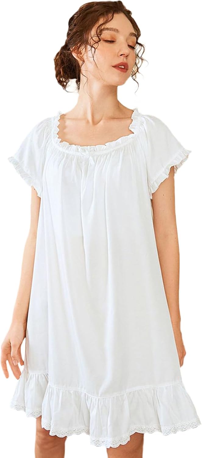 Cotton Nightdress Short Sleeve Vintage Nightgown - Image 7