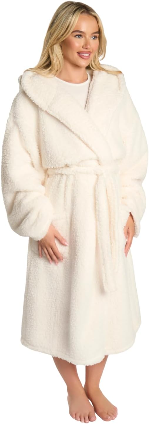 Women’s Teddy Fleece Hooded Dressing Gown Oversized One Size - Image 2