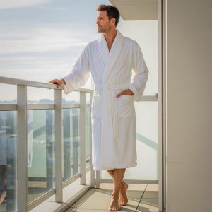 Unisex Egyptian Cotton Terry Dressing Gown with Belt and Large Pockets