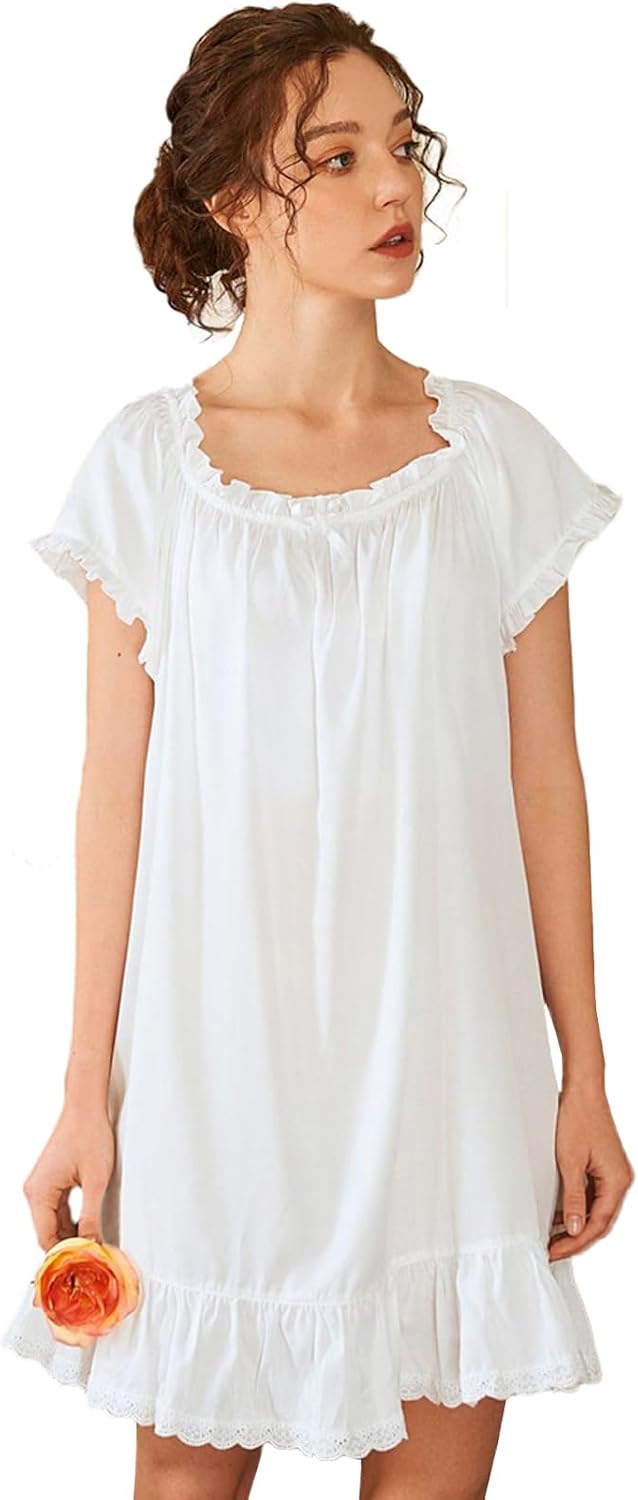 Cotton Nightdress Short Sleeve Vintage Nightgown - Image 6