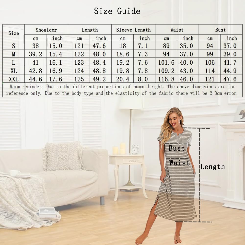 Women's Stripe Cotton Maternity Nursing Nightdress - Image 6