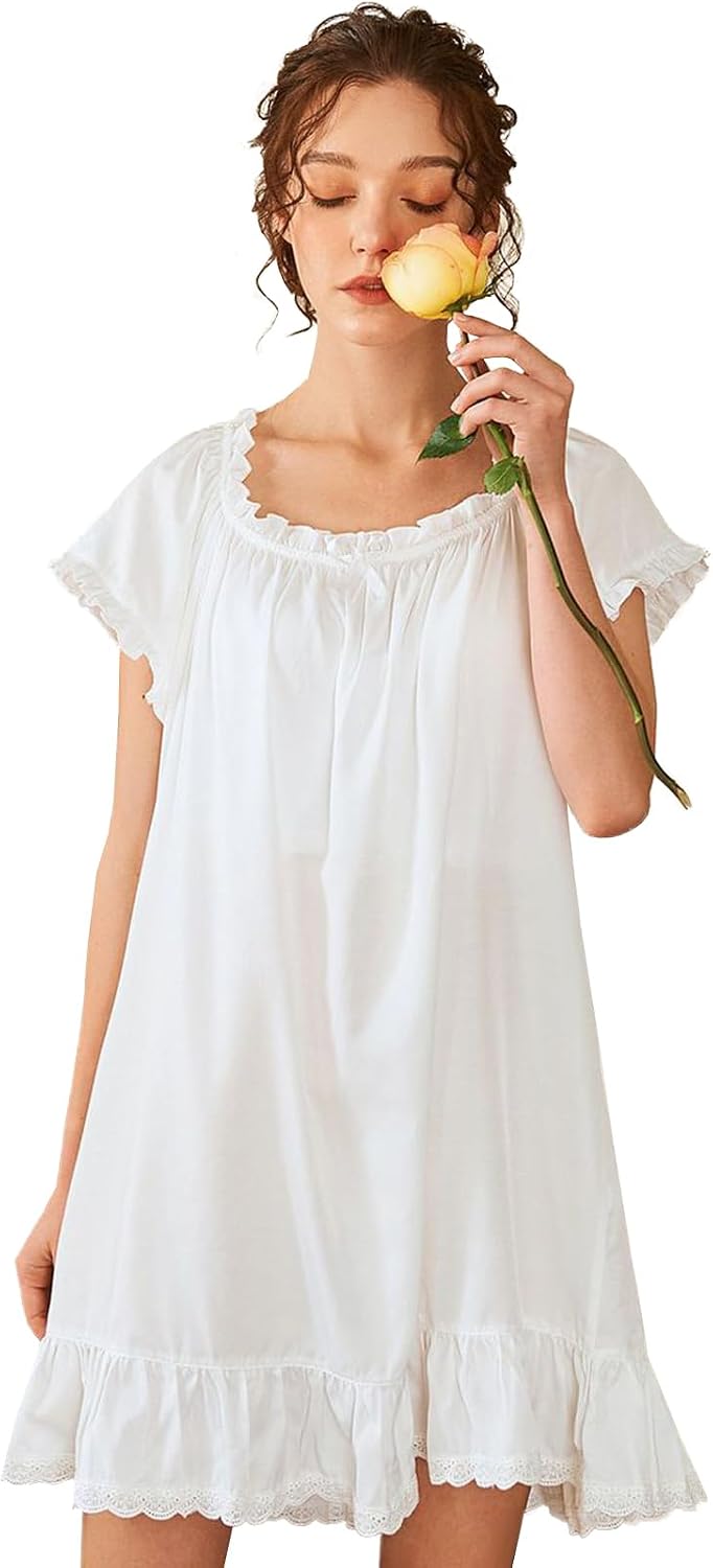 Cotton Nightdress Short Sleeve Vintage Nightgown - Image 3