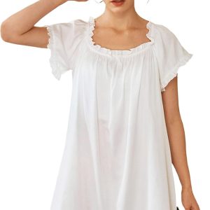 Cotton Nightdress Short Sleeve Vintage Nightgown