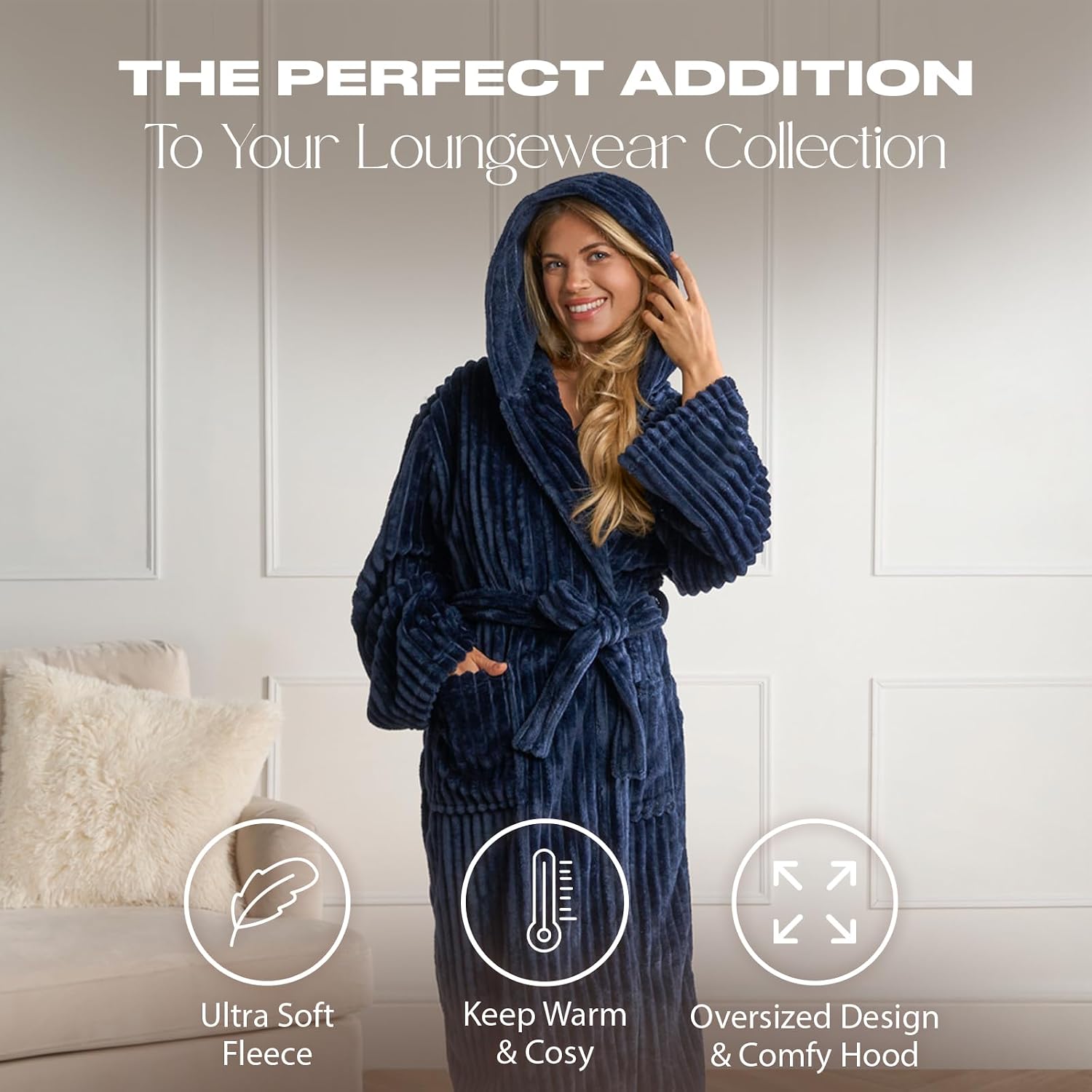 Ribbed Fleece Dressing Gown Women’s Winter Loungewear - Image 2