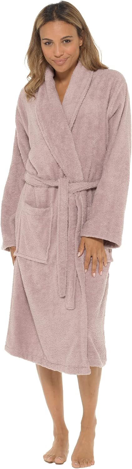 Women's Terry Towelling Cotton Shawl Collar & Hooded Wrap Dressing Gown - Image 3