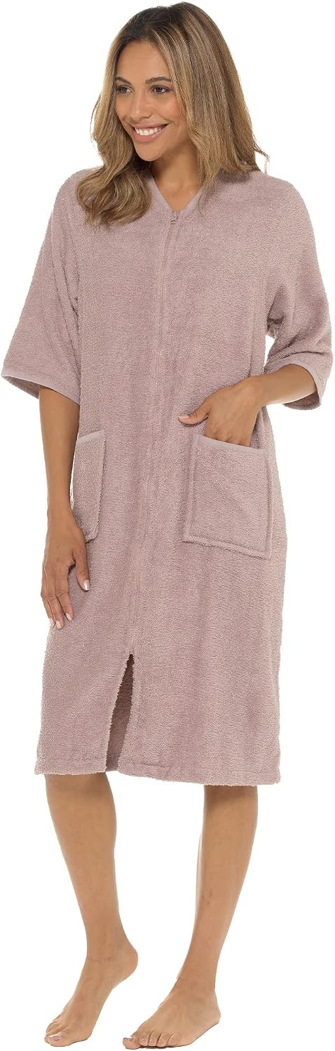 Women's Cotton Terry Towelling Zip-Up Dressing Gown - Image 2