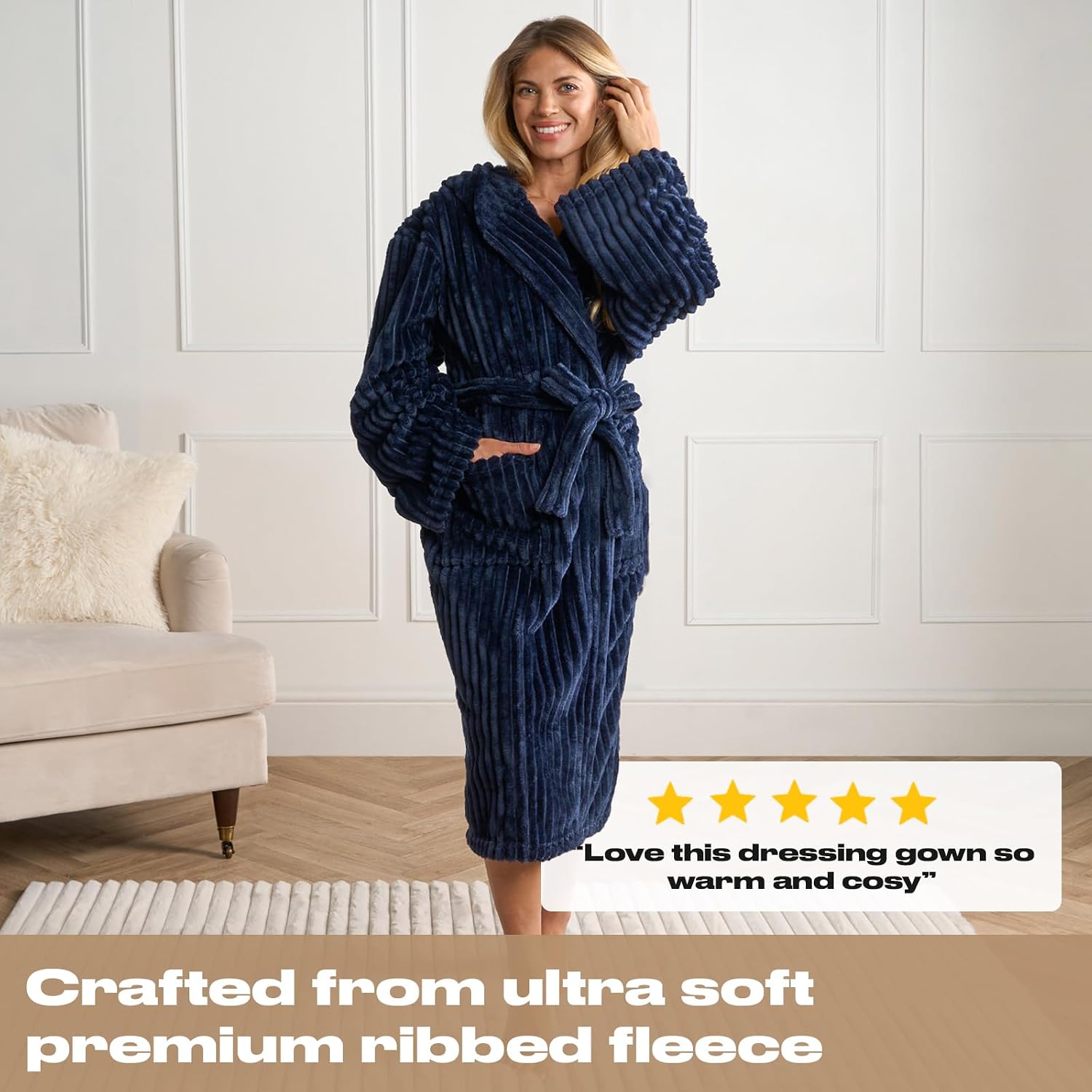 Ribbed Fleece Dressing Gown Women’s Winter Loungewear - Image 3