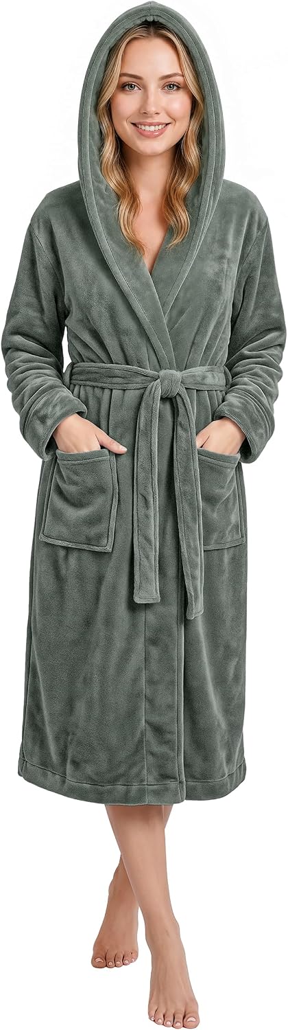 Womens Hooded Fleece Dressing Gown – Soft Lounge Wear - Image 2