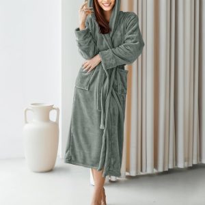Womens Hooded Fleece Dressing Gown – Soft Lounge Wear