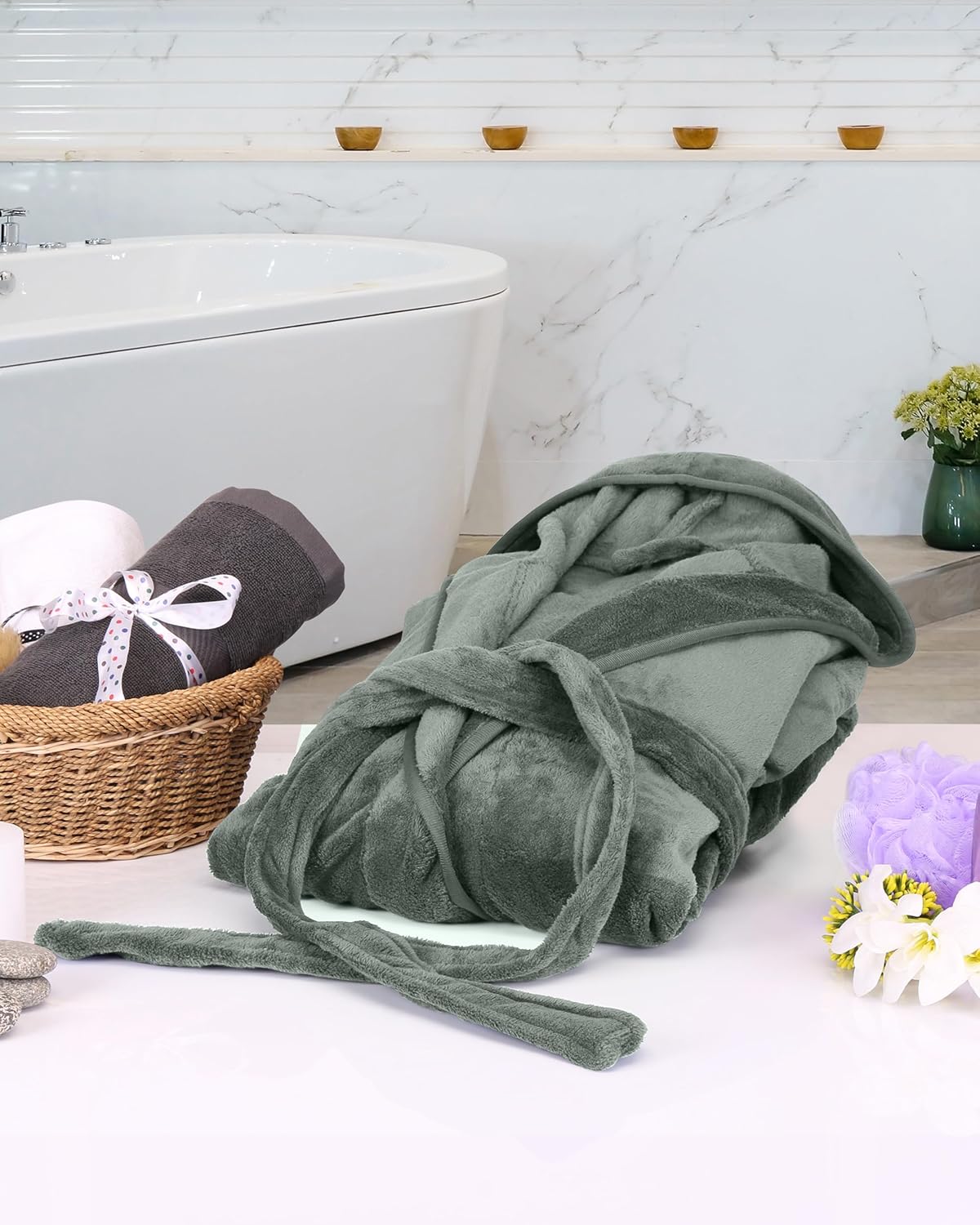 Womens Hooded Fleece Dressing Gown – Soft Lounge Wear - Image 5