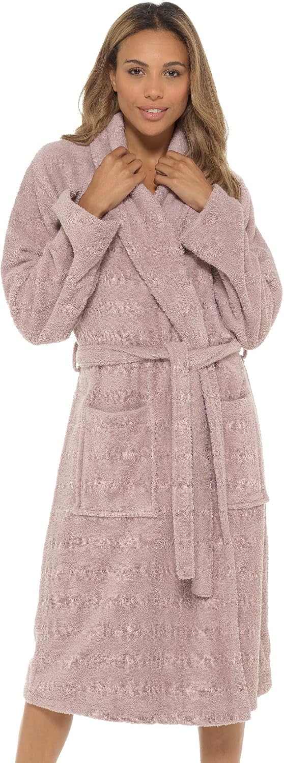 Women's Terry Towelling Cotton Shawl Collar & Hooded Wrap Dressing Gown - Image 2