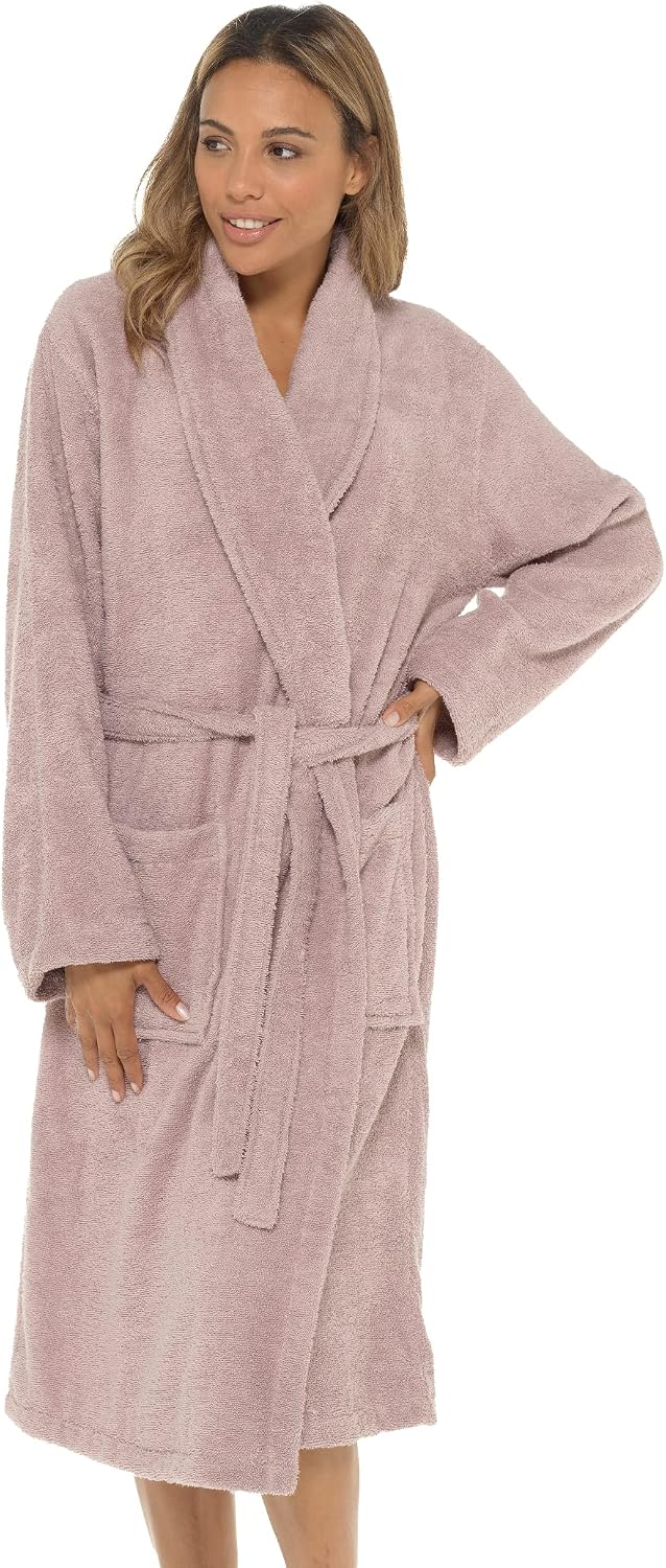 Women's Terry Towelling Cotton Shawl Collar & Hooded Wrap Dressing Gown - Image 5