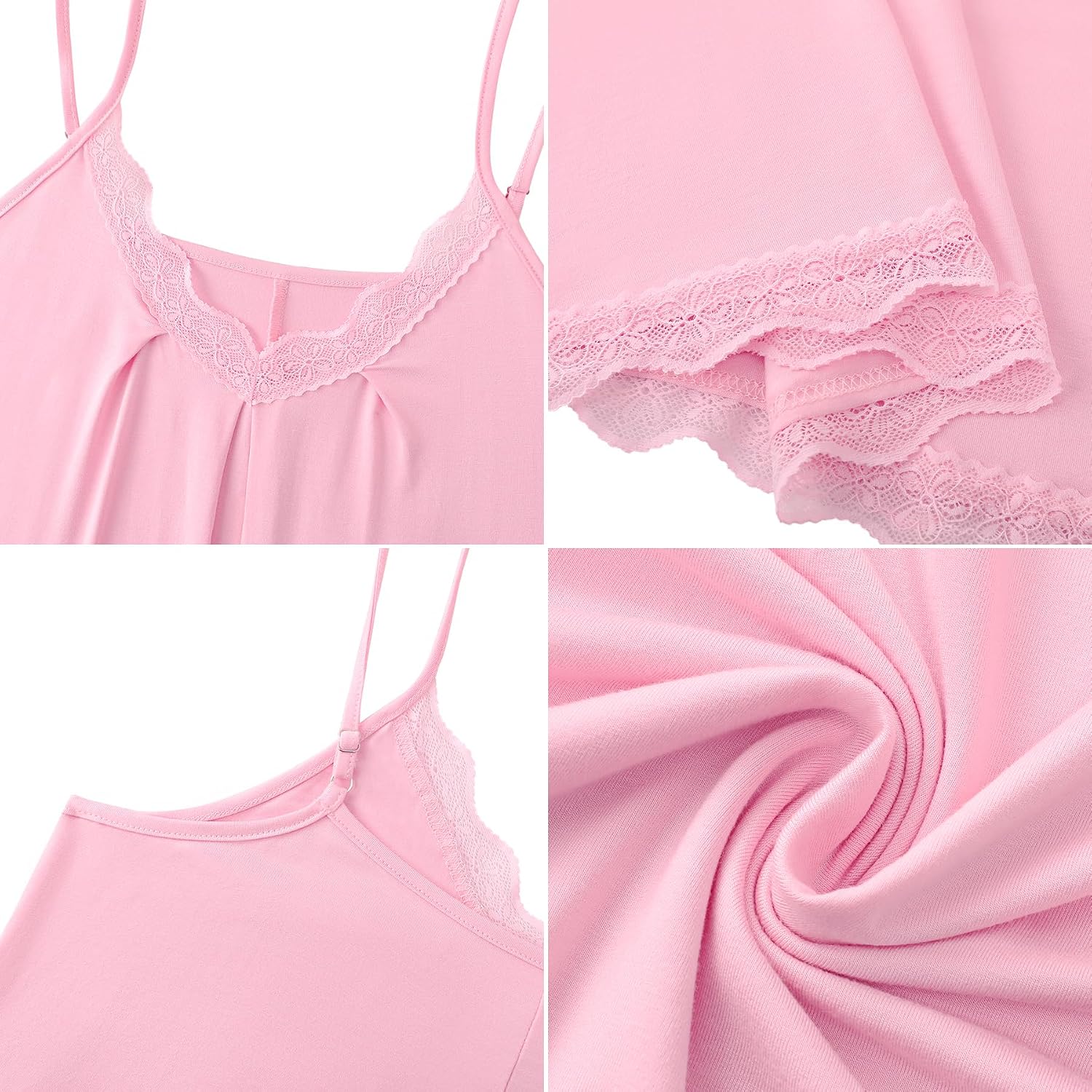 Sleeveless Soft Cotton Nightdress | V-Neck Lace Chemise Spaghetti Strap Sleepwear - Image 5
