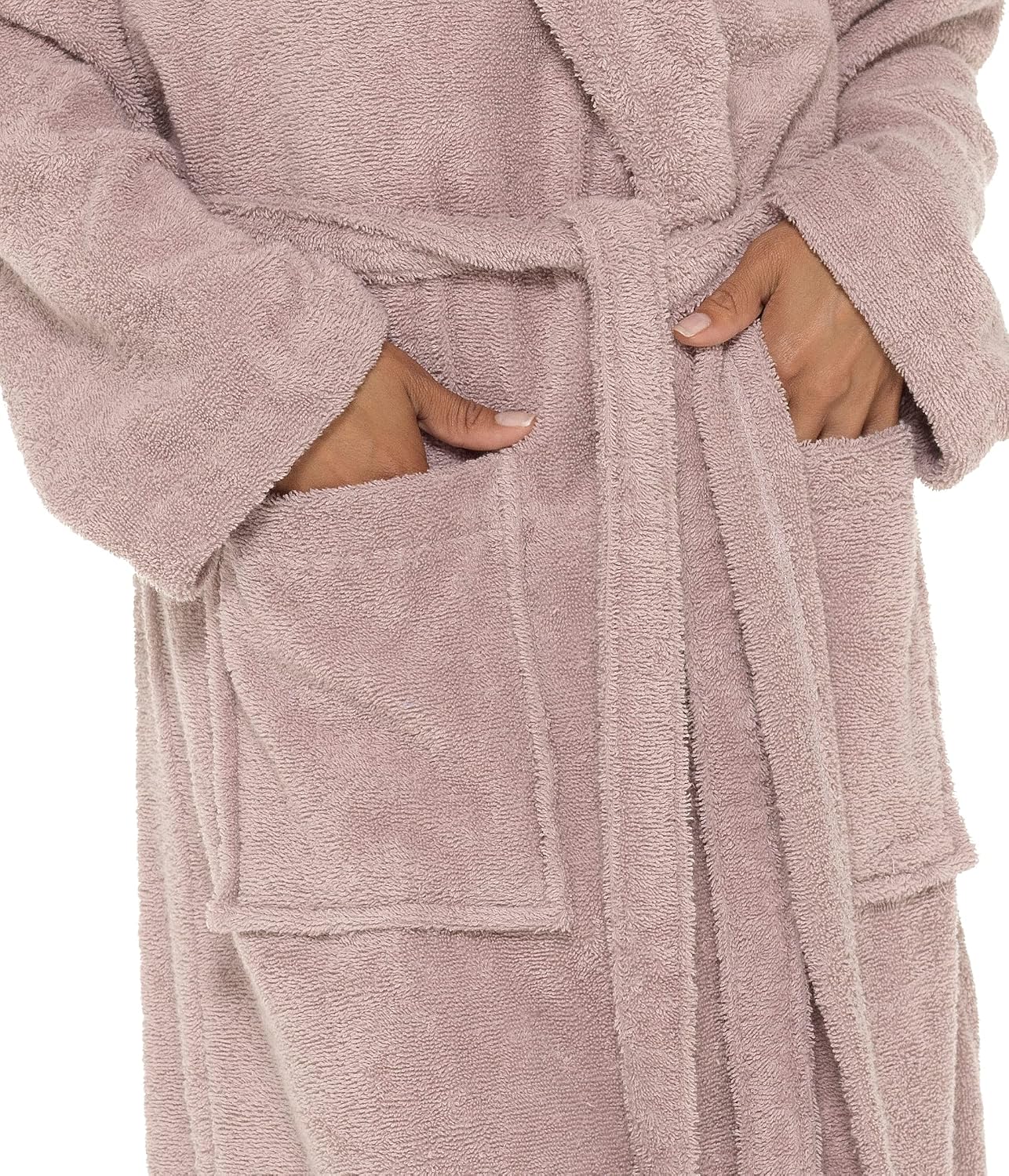 Women's Terry Towelling Cotton Shawl Collar & Hooded Wrap Dressing Gown - Image 4